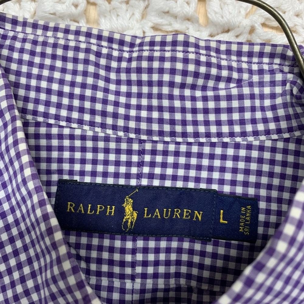 Polo Ralph Lauren Shirt Mens Size L Purple/White Button Down Collared Pony